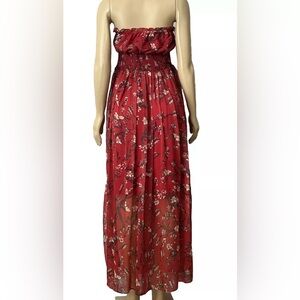 UNBRANDED Women Strapless Wine Floral Lined Dress Summer Boho ONE SIZE FIT S-L